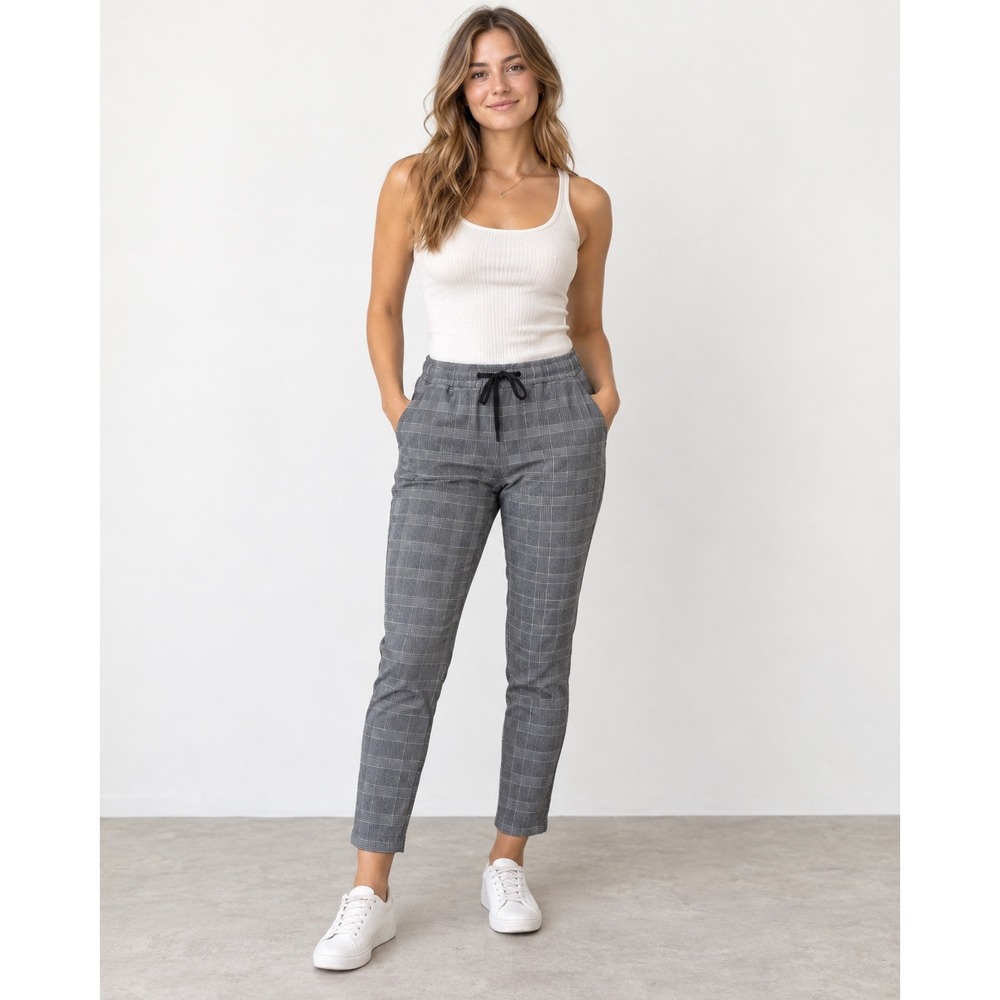 Scene & Heard Womens Plaid Pull On Pants Black White Glen Check Size 18/20 NWT